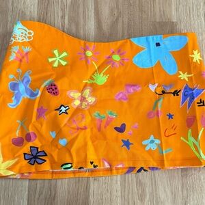 NEW Collina Strada Wave Denim Orange Doodle Mini Skirt - Orange - Medium